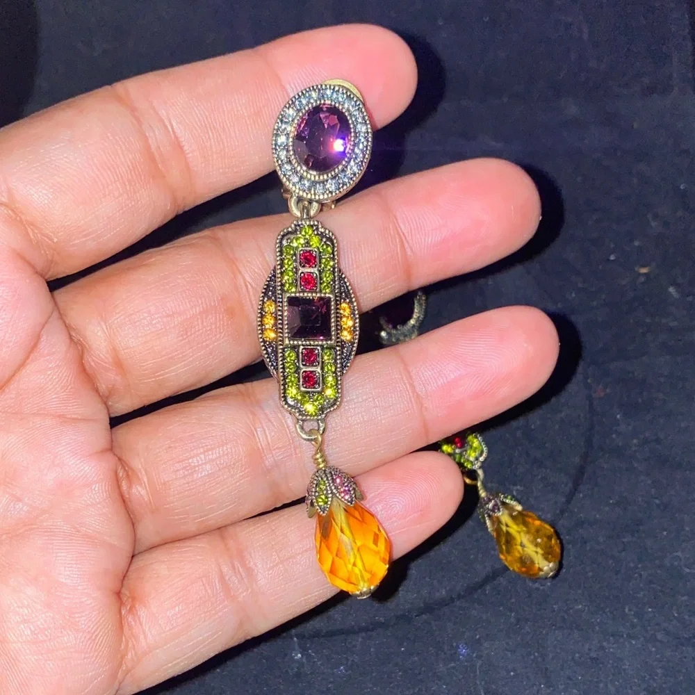 Heidi Daus Elegant Gold and Red Drop Earrings - Picture 5 of 7